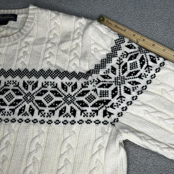 Brooks Brothers Sweater Mens Large Ivory Black Cable Knit Fair Isle Merino Wool - Picture 10 of 13